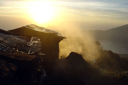 Batur volcano in the morning sun