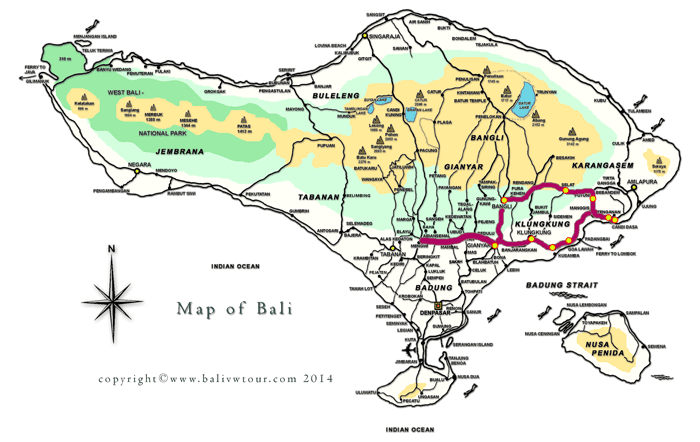 Route Map Tour 4 "East Bali Tour"