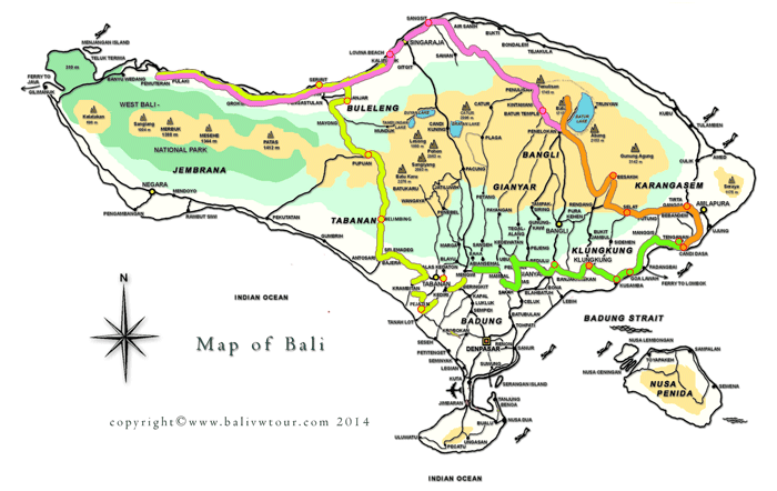 Route Map Tour 11 "Bali Roundtrip with Batur Vulcano climbing"